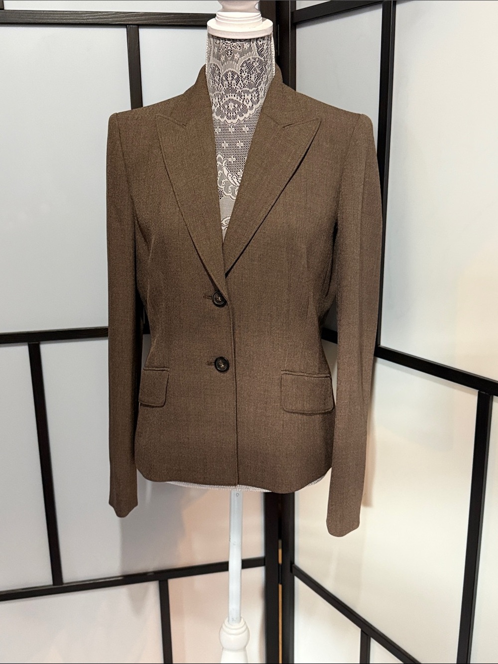 Anne Klein Brown Tailored Blazer with Notch Lapel